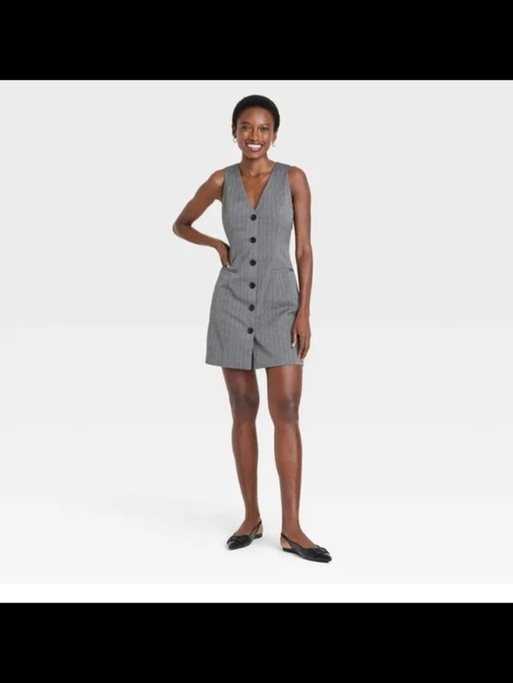 a new day Gray Pinstripe Sleeveless Button-Front Mini Dress